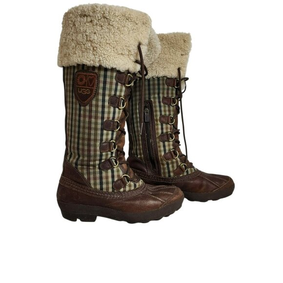 UGG Adirondack Tall Boots 3226 Plaid Sheepskin Leather Waterproof Size 6 - Picture 1 of 10